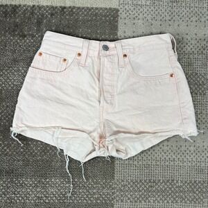 Levis Premium 501 High Rise Cutoff Denim Shorts Pink Cherry Tab Womens Size 26